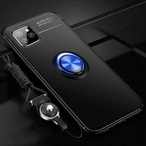 Custodia Silicone Ultra Sottile Morbida Cover con Magnetico Anello Supporto T01 per Apple iPhone 11 Pro Blu e Nero