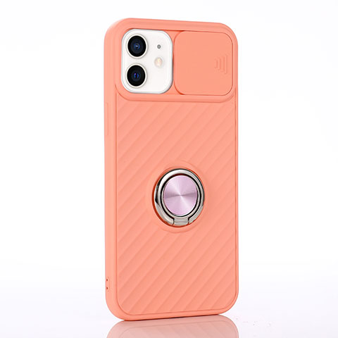 Custodia Silicone Ultra Sottile Morbida Cover con Magnetico Anello Supporto T01 per Apple iPhone 12 Mini Arancione