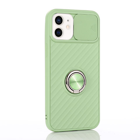 Custodia Silicone Ultra Sottile Morbida Cover con Magnetico Anello Supporto T01 per Apple iPhone 12 Mini Verde Pastello