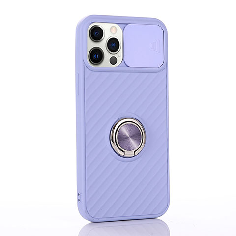 Custodia Silicone Ultra Sottile Morbida Cover con Magnetico Anello Supporto T01 per Apple iPhone 12 Pro Max Lavanda