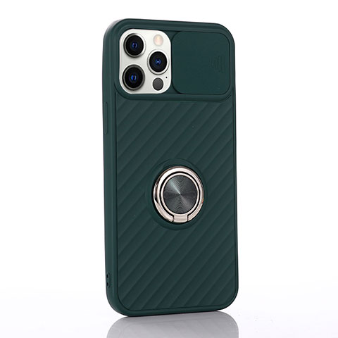 Custodia Silicone Ultra Sottile Morbida Cover con Magnetico Anello Supporto T01 per Apple iPhone 12 Pro Max Verde Notte