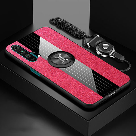 Custodia Silicone Ultra Sottile Morbida Cover con Magnetico Anello Supporto T01 per Huawei Honor 20 Pro Rosa Caldo
