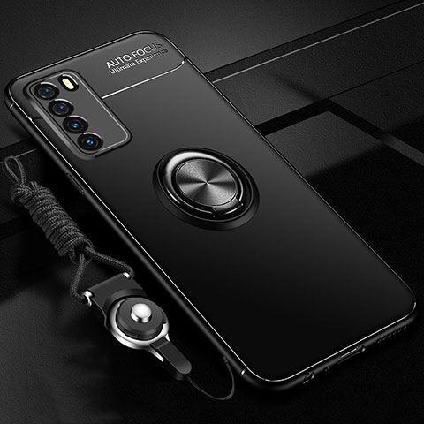 Custodia Silicone Ultra Sottile Morbida Cover con Magnetico Anello Supporto T01 per Huawei Honor Play4 5G Nero