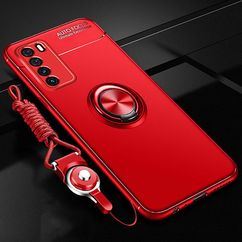 Custodia Silicone Ultra Sottile Morbida Cover con Magnetico Anello Supporto T01 per Huawei Honor Play4 5G Rosso