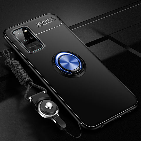 Custodia Silicone Ultra Sottile Morbida Cover con Magnetico Anello Supporto T01 per Huawei Honor Play4 Pro 5G Blu e Nero