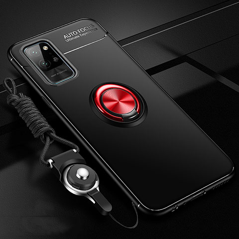 Custodia Silicone Ultra Sottile Morbida Cover con Magnetico Anello Supporto T01 per Huawei Honor Play4 Pro 5G Rosso e Nero