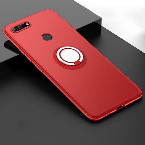 Custodia Silicone Ultra Sottile Morbida Cover con Magnetico Anello Supporto T01 per Huawei Honor V20 Rosso