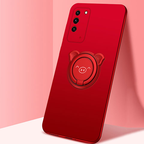 Custodia Silicone Ultra Sottile Morbida Cover con Magnetico Anello Supporto T01 per Huawei Honor X10 5G Rosso