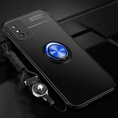 Custodia Silicone Ultra Sottile Morbida Cover con Magnetico Anello Supporto T01 per Huawei Honor X10 Max 5G Blu e Nero