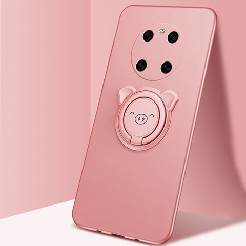 Custodia Silicone Ultra Sottile Morbida Cover con Magnetico Anello Supporto T01 per Huawei Mate 40E 5G Oro Rosa