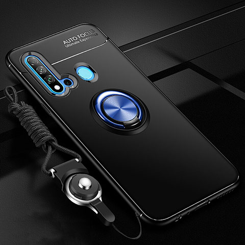 Custodia Silicone Ultra Sottile Morbida Cover con Magnetico Anello Supporto T01 per Huawei P20 Lite (2019) Blu e Nero