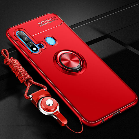 Custodia Silicone Ultra Sottile Morbida Cover con Magnetico Anello Supporto T01 per Huawei P20 Lite (2019) Rosso