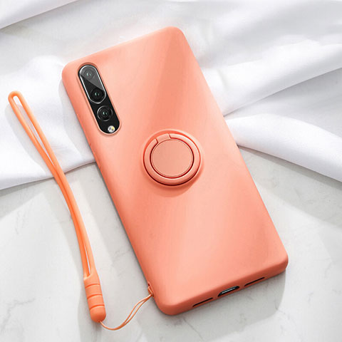 Custodia Silicone Ultra Sottile Morbida Cover con Magnetico Anello Supporto T01 per Huawei P20 Pro Arancione