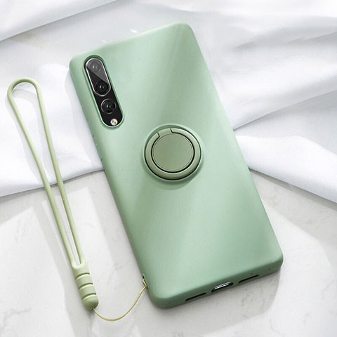 Custodia Silicone Ultra Sottile Morbida Cover con Magnetico Anello Supporto T01 per Huawei P20 Pro Verde