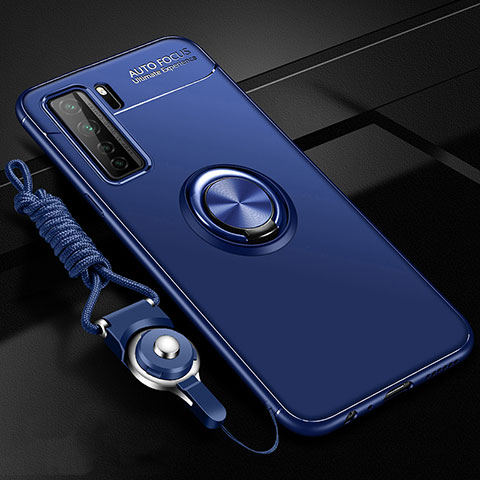 Custodia Silicone Ultra Sottile Morbida Cover con Magnetico Anello Supporto T01 per Huawei P40 Lite 5G Blu