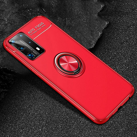 Custodia Silicone Ultra Sottile Morbida Cover con Magnetico Anello Supporto T01 per Huawei P40 Pro+ Plus Rosso