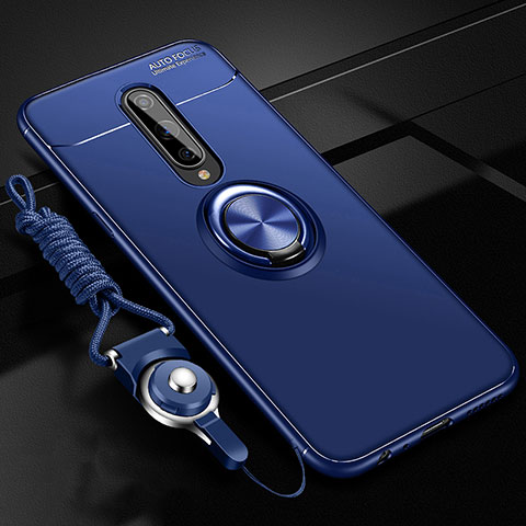 Custodia Silicone Ultra Sottile Morbida Cover con Magnetico Anello Supporto T01 per OnePlus 8 Blu
