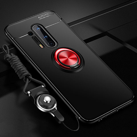 Custodia Silicone Ultra Sottile Morbida Cover con Magnetico Anello Supporto T01 per OnePlus 8 Pro Rosso e Nero