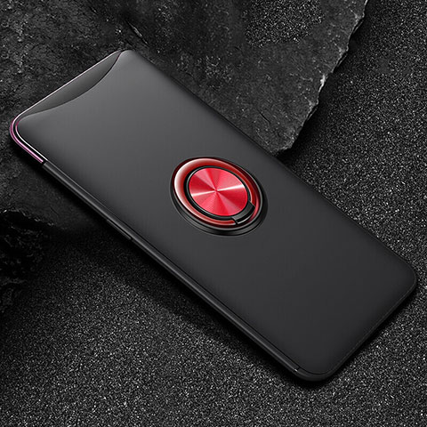 Custodia Silicone Ultra Sottile Morbida Cover con Magnetico Anello Supporto T01 per Oppo Find X Super Flash Edition Rosso e Nero