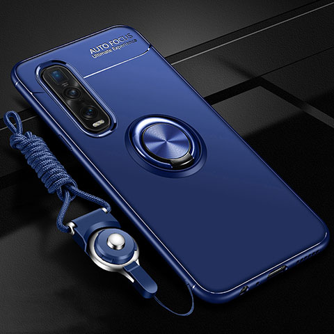 Custodia Silicone Ultra Sottile Morbida Cover con Magnetico Anello Supporto T01 per Oppo Find X2 Pro Blu