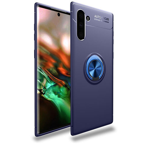 Custodia Silicone Ultra Sottile Morbida Cover con Magnetico Anello Supporto T01 per Samsung Galaxy Note 10 5G Blu