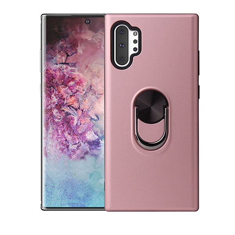 Custodia Silicone Ultra Sottile Morbida Cover con Magnetico Anello Supporto T01 per Samsung Galaxy Note 10 Plus Oro Rosa