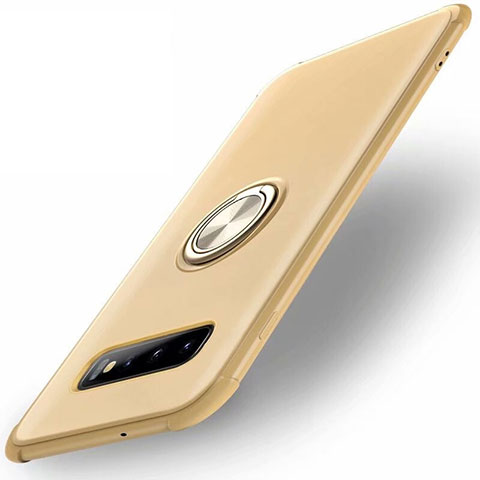 Custodia Silicone Ultra Sottile Morbida Cover con Magnetico Anello Supporto T01 per Samsung Galaxy S10 Oro
