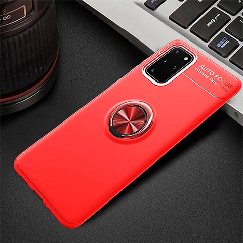 Custodia Silicone Ultra Sottile Morbida Cover con Magnetico Anello Supporto T01 per Samsung Galaxy S20 Plus Rosso