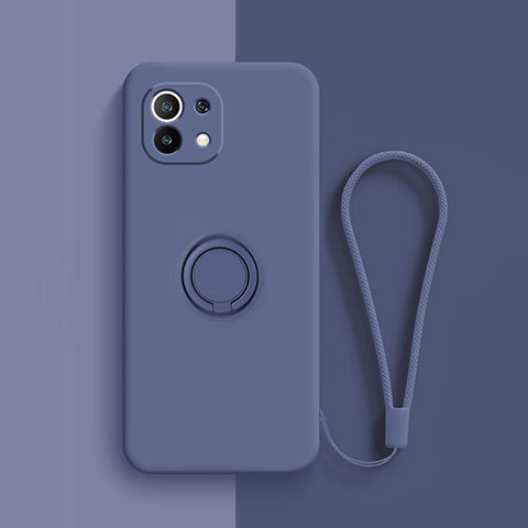 Custodia Silicone Ultra Sottile Morbida Cover con Magnetico Anello Supporto T01 per Xiaomi Mi 11 5G Blu