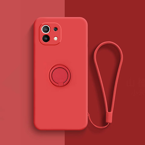 Custodia Silicone Ultra Sottile Morbida Cover con Magnetico Anello Supporto T01 per Xiaomi Mi 11 5G Rosso