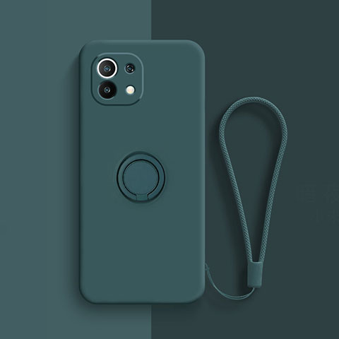Custodia Silicone Ultra Sottile Morbida Cover con Magnetico Anello Supporto T01 per Xiaomi Mi 11 Lite 5G Verde
