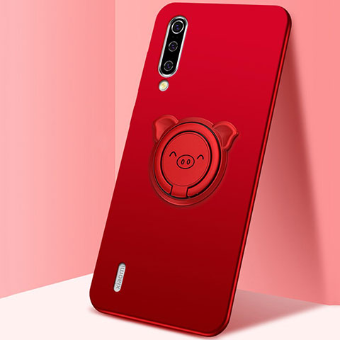 Custodia Silicone Ultra Sottile Morbida Cover con Magnetico Anello Supporto T01 per Xiaomi Mi A3 Rosso