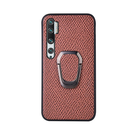 Custodia Silicone Ultra Sottile Morbida Cover con Magnetico Anello Supporto T01 per Xiaomi Mi Note 10 Pro Marrone