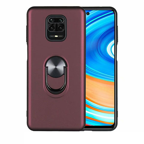 Custodia Silicone Ultra Sottile Morbida Cover con Magnetico Anello Supporto T01 per Xiaomi Redmi Note 9 Pro Rosso Rosa