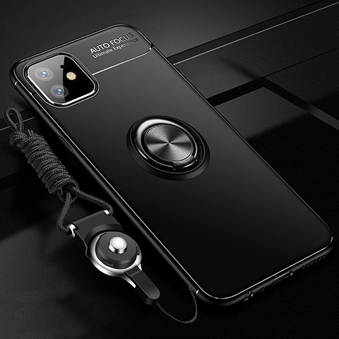 Custodia Silicone Ultra Sottile Morbida Cover con Magnetico Anello Supporto T02 per Apple iPhone 11 Nero
