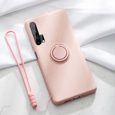 Custodia Silicone Ultra Sottile Morbida Cover con Magnetico Anello Supporto T02 per Huawei Honor 20 Pro Rosa