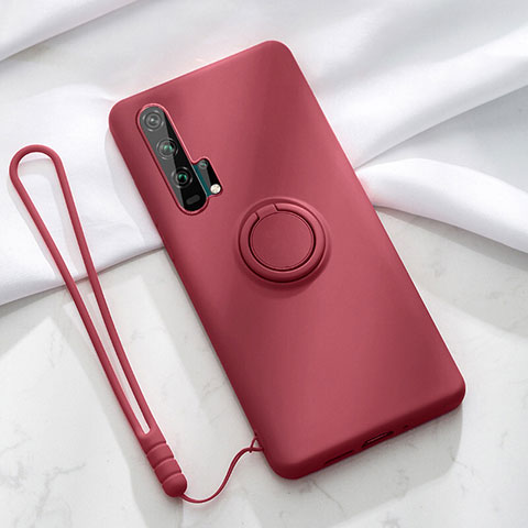 Custodia Silicone Ultra Sottile Morbida Cover con Magnetico Anello Supporto T02 per Huawei Honor 20 Pro Rosso Rosa