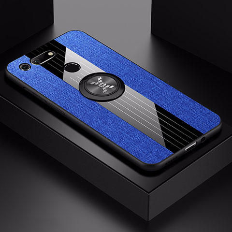 Custodia Silicone Ultra Sottile Morbida Cover con Magnetico Anello Supporto T02 per Huawei Honor V20 Blu