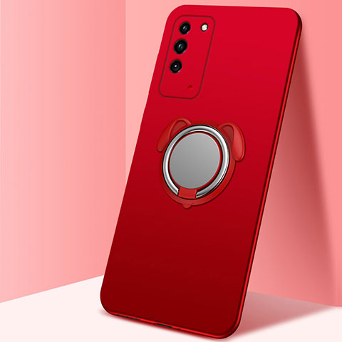 Custodia Silicone Ultra Sottile Morbida Cover con Magnetico Anello Supporto T02 per Huawei Honor X10 5G Rosso