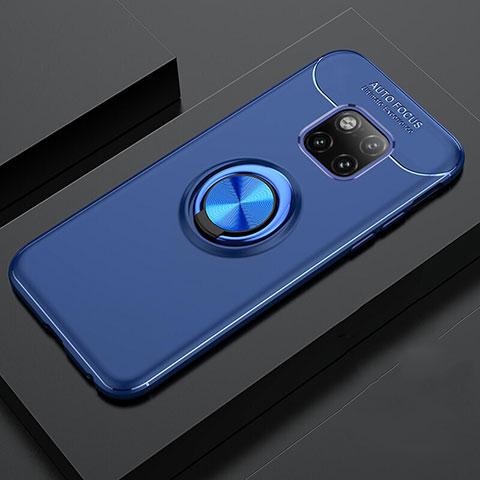 Custodia Silicone Ultra Sottile Morbida Cover con Magnetico Anello Supporto T02 per Huawei Mate 20 Pro Blu