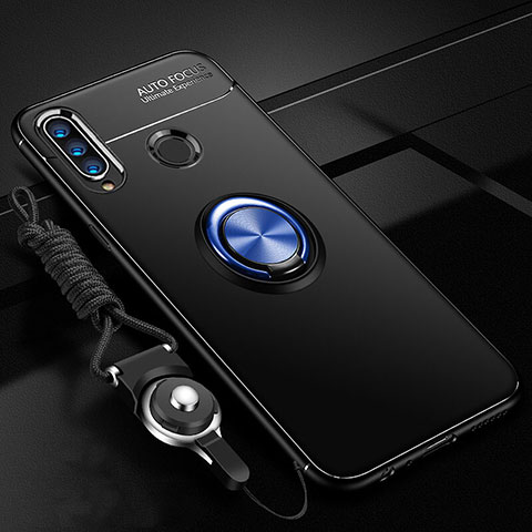 Custodia Silicone Ultra Sottile Morbida Cover con Magnetico Anello Supporto T02 per Huawei P30 Lite New Edition Blu e Nero