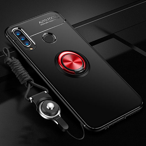 Custodia Silicone Ultra Sottile Morbida Cover con Magnetico Anello Supporto T02 per Huawei P30 Lite New Edition Rosso e Nero