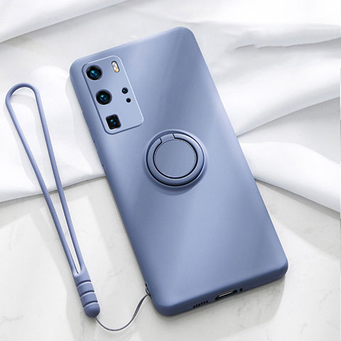 Custodia Silicone Ultra Sottile Morbida Cover con Magnetico Anello Supporto T02 per Huawei P40 Pro Grigio