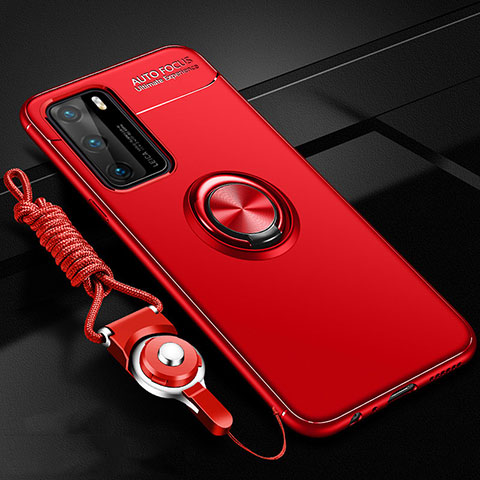 Custodia Silicone Ultra Sottile Morbida Cover con Magnetico Anello Supporto T02 per Huawei P40 Rosso