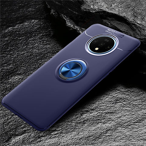 Custodia Silicone Ultra Sottile Morbida Cover con Magnetico Anello Supporto T02 per OnePlus 7T Blu