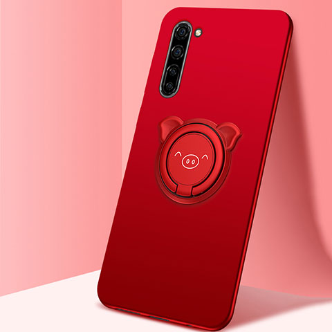 Custodia Silicone Ultra Sottile Morbida Cover con Magnetico Anello Supporto T02 per Oppo Find X2 Lite Rosso