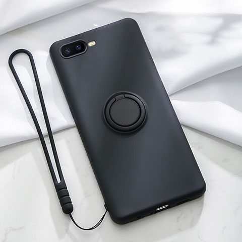 Custodia Silicone Ultra Sottile Morbida Cover con Magnetico Anello Supporto T02 per Oppo RX17 Neo Nero