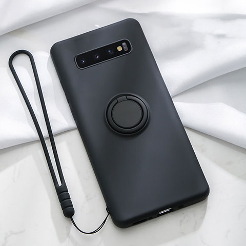 Custodia Silicone Ultra Sottile Morbida Cover con Magnetico Anello Supporto T02 per Samsung Galaxy S10 5G Nero