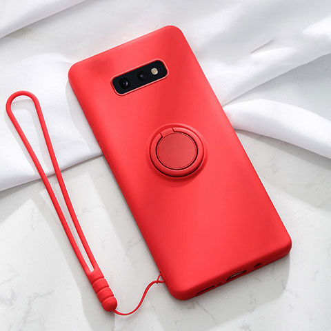 Custodia Silicone Ultra Sottile Morbida Cover con Magnetico Anello Supporto T02 per Samsung Galaxy S10e Rosso
