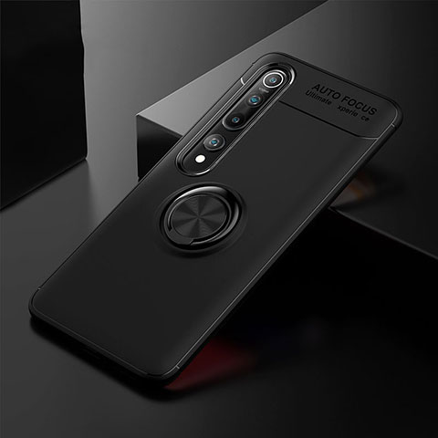 Custodia Silicone Ultra Sottile Morbida Cover con Magnetico Anello Supporto T02 per Xiaomi Mi 10 Nero